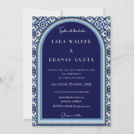 Convites Azulejo Espanhol Azul Clássico Casamento 