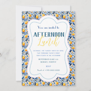 Convites Azulejo Floral E Limão Azul Clássico Detalhado