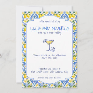 Convites Azulejo Italiano Azul Mediterrâneo Limões Casament