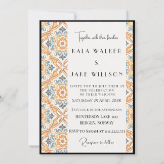 Convites Azulejo Italiano Geométrico Laranja Boho + Frontei