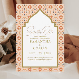 Convites Azulejo marroquino moderno Terracotta Salve a Data