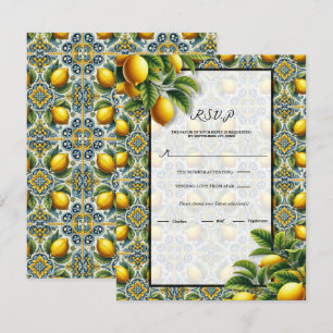 Convites Azulejo Mediterrâneo Limão Capri Azul Amarelo RSVP