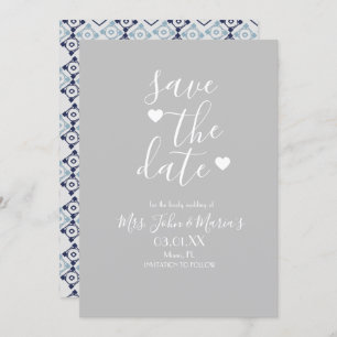 Convites Azulejo mediterrânico moderno com coração Salvar a