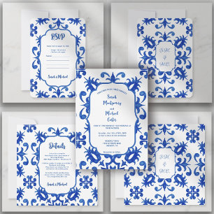 Convites Azulejo Português Azul Mediterrâneo Personalizado