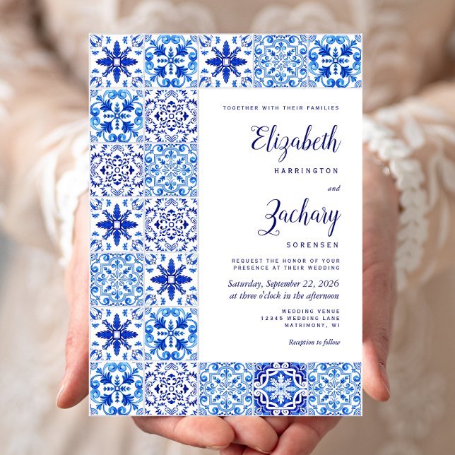 Convites Azulejo Português Rústico Azul Branco Casamento (Criador carregado)