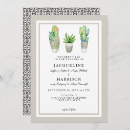 Convites Azulejo preto-e-branco e suculentos na arte de cac