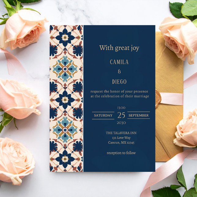 Convites Azulejo Talavera de Luxo Moderno para Casamento (Criador carregado)