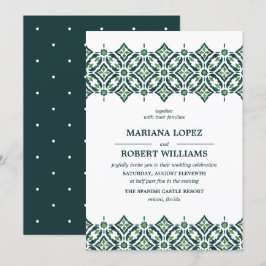 Convites Azulejo Verde | Azulejo espanhol Casamento de rend
