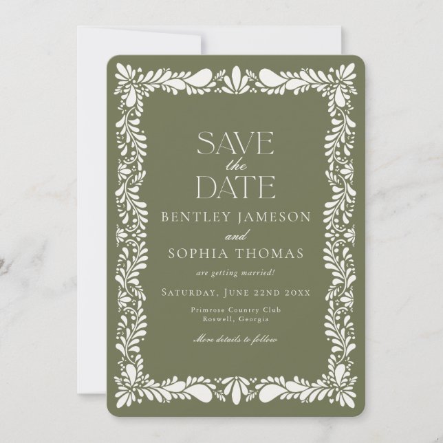 Convites Azulejo Verde Talavera Espanhol Fiesta Salvar Data (Frente)