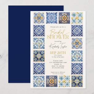 Convites Azulejos Amarelos Azuis Chuveiro de Noiva Italiano