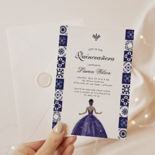 Convites Azulejos Artísticos de Vestido Azul Quinceañera Co