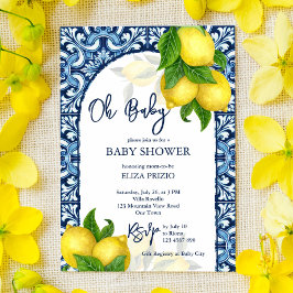 Convites Azulejos azuis e chá de fraldas de limão Amalfi Po