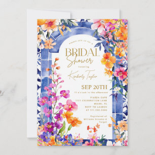 Convites Azulejos Azuis Italianos Brilhando Chá de panela F