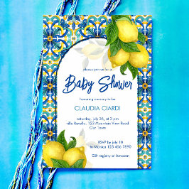 Convites Azulejos azuis limão Amalfi Positano chá de fralda