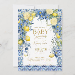 Convites Azulejos Azuis Limão Italiano Chuvinha de Bebê Itá