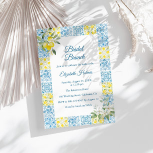 Convites Azulejos Azuis Mediterrânicos e Lemons Bridal Brun
