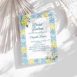 Convites Azulejos Azuis Mediterrânicos e Lemons Bridal Brun