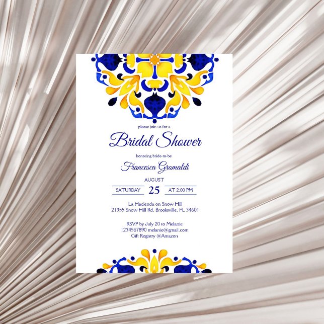 Convites Azulejos azulejo Talavera chá de panela mexicana (Talavera azulejo blue tiles vintage Mexican Mediterranean bridal shower Invitation template digital)