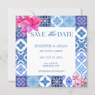Convites Azulejos Bougainvillea Floral Salve a Data