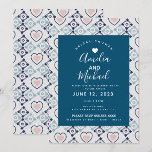 Convites Azulejos de Amor Romântico Nupcial Mediterrâneo Mo