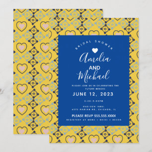 Convites Azulejos de Amor Romântico Nupcial Mediterrâneo Mo