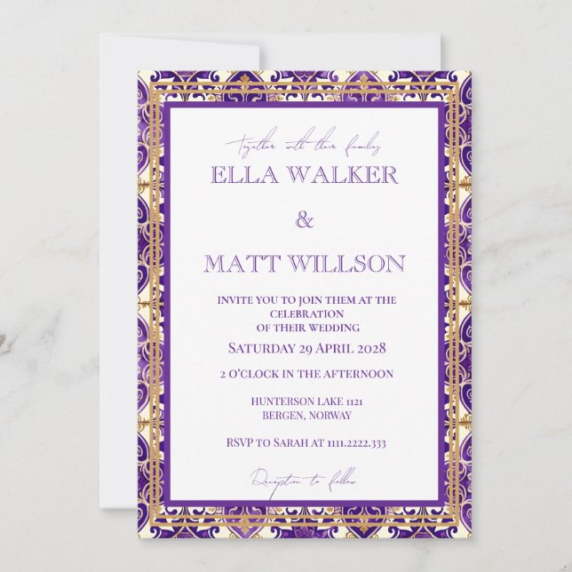 Convites Azulejos de Casamento de Primavera Roxo Inspirados (Frente)