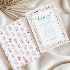 Convites Azulejos de Mahjong Rosa e Verde em Aquarela Festa