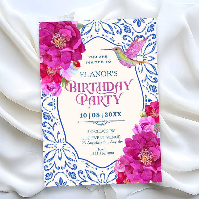 Convites Azulejos florais de aniversário (Criador carregado)
