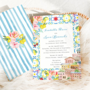 Convites Azulejos italianos Amalfi Mediterrâneo Casamento