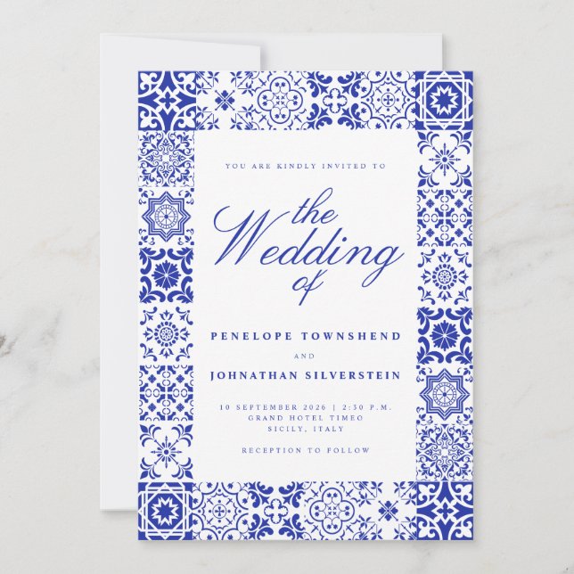 Convites Azulejos Italianos Casamento Azul Branco (Frente)