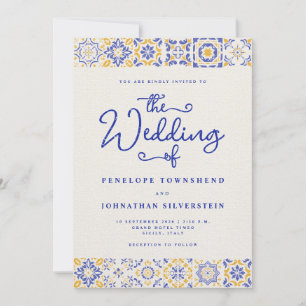 Convites Azulejos Italianos de Casamento Azul Branco