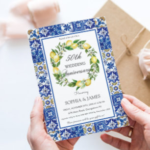 Convites Azulejos Mosaicos Chic Lemons 50º aniversário de c