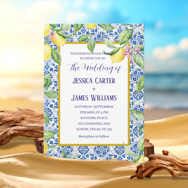 Convites Azulejos Portugueses Limões Casamento Mediterrâneo (Criador carregado)