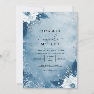 Convites Azure Bloom Frost Romance Wedding