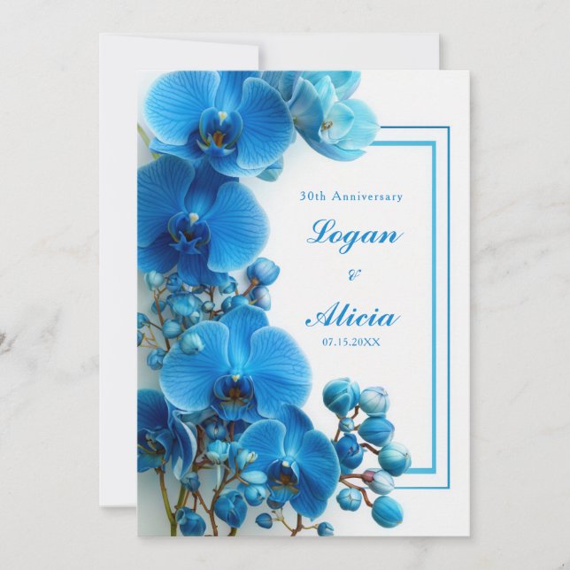 Convites Azure Blue Orchid Minimalist Floral Wedding (Frente)