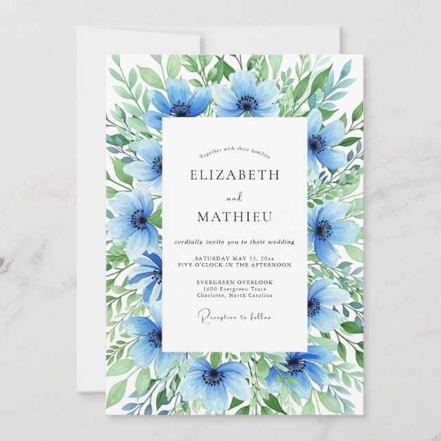 Convites Azure Ethereal Floral Wedding (Frente)