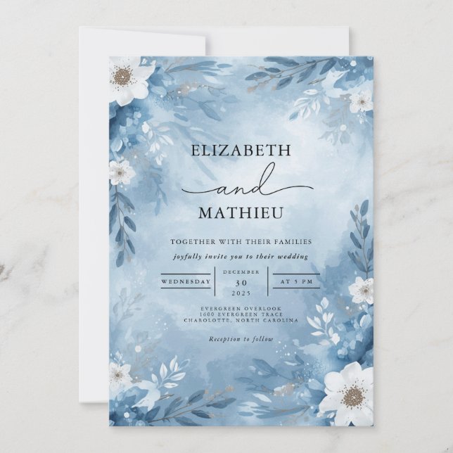 Convites Azure Frost Floral Wedding (Frente)