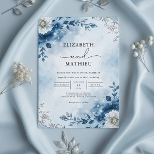 Convites Azure Winter Branch Romance Wedding
