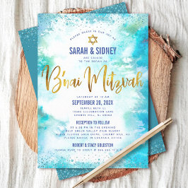 Convites B’nai Mitzvah Dourada Turquoise Watercolor 2 Venue
