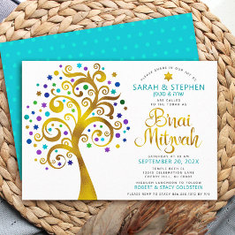 Convites B’nai Mitzvah Turquoise Gold Tree of Life