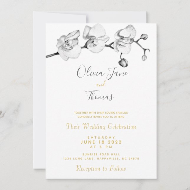 Convites B&W Floral Simples e Na moda Moderno Elegante (Frente)