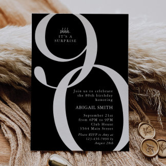 Convites B & W Shh It's a Surprise 90th Birthday Party