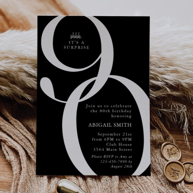 Convites B & W Shh It's a Surprise 90th Birthday Party (Criador carregado)