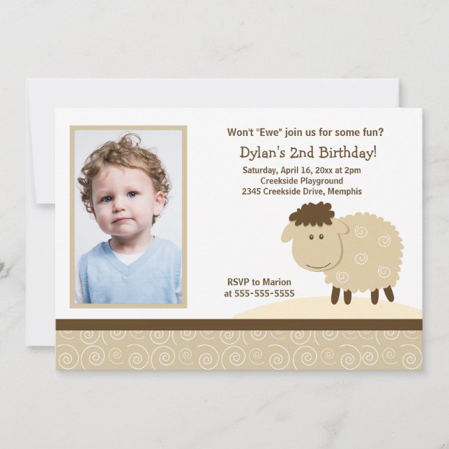 Convites Baa Baa Sheep *FOTO* Aniversário 5x7 (Frente)