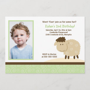 Convites Baa Baa Sheep Green *FOTO* Aniversário 5x7