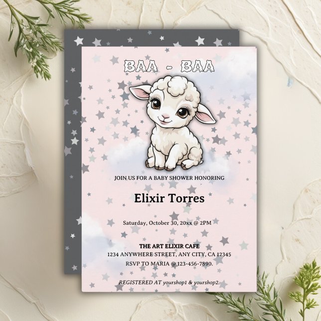 Convites Baa-baa Um Pequeno Chá de fraldas De Estrelas De L (Criador carregado)