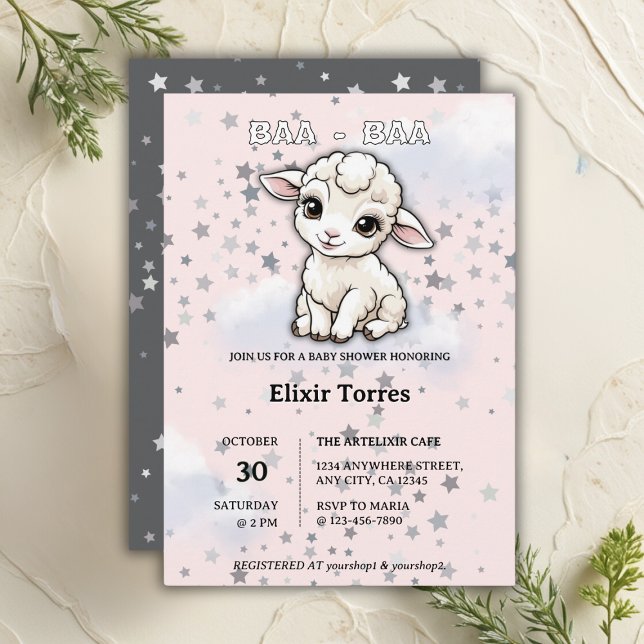 Convites Baa-baa Um Pequeno Chá de fraldas De Estrelas De L (Criador carregado)