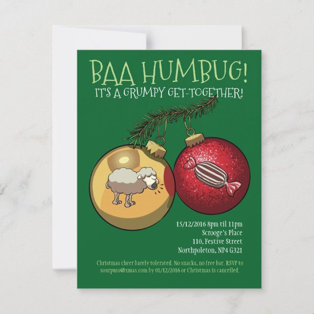 Convites Baa Humbug Baubles Cartoon de Natal (Frente)