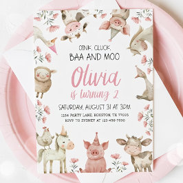 Convites Baa Oink Moo Eu Estou com Dois Convite, Menina da 