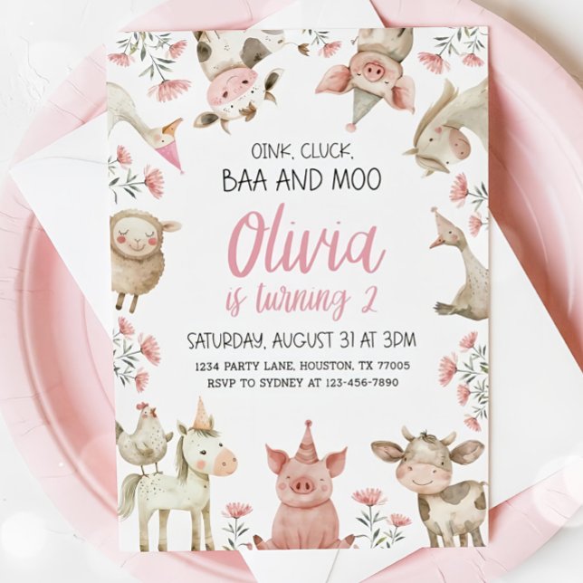 Convites Baa Oink Moo Eu Estou com Dois Convite, Menina da  (Criador carregado)
